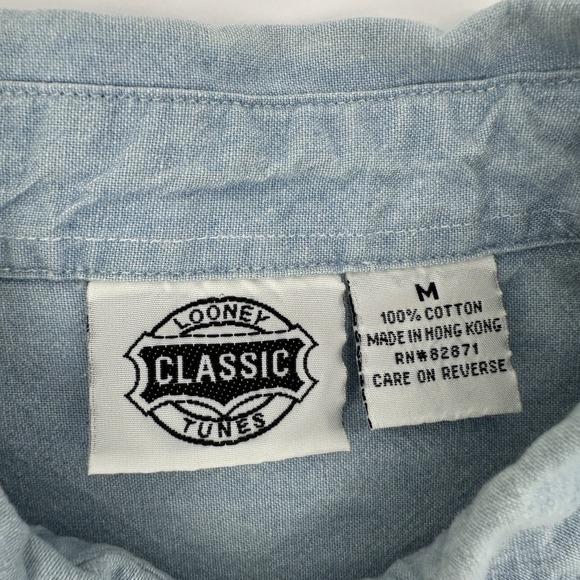 Vintage Looney Tunes Denim Long Sleeve Mens Size M Embroidered Tweety Taz - Picture 11 of 13